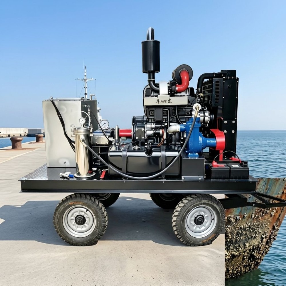 新型超高压1000bar 15000PSI柴油重型高压水射流机20L/min船用清洁船体油漆清洗机-1