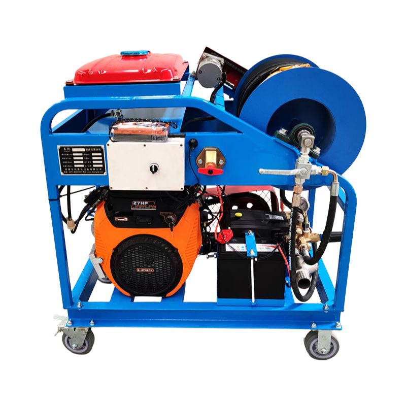 新型工业高压清洗机下水道清洁机 27HP 汽油发动机 200Bar 400mm 直径 拖车式 自动停止-2